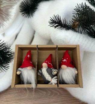 Новогодние игрушки Гномики в коробке (3 шт)