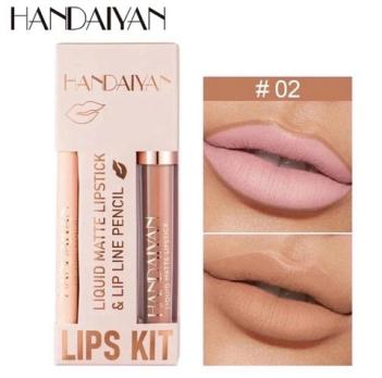 Набор HANDAIYAN Карандаш для губ 1,2гр + жидкая матовая помада 3мл LIPS KIT №02